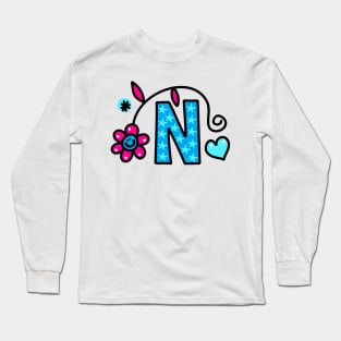 Letter N abc monogram hand drawn colorful alphabet Long Sleeve T-Shirt